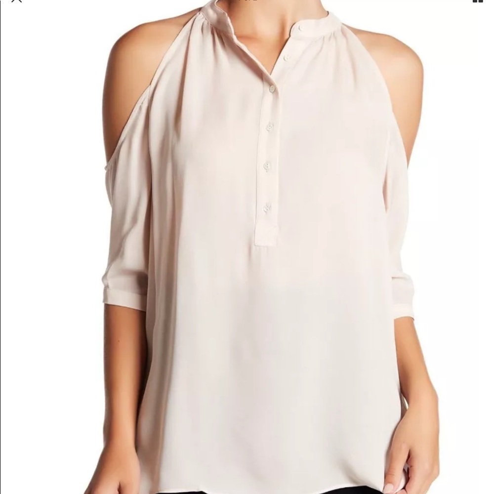 Nicole Miller Cold Shoulder Halter Silk Blouse
